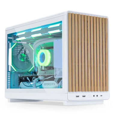 Lian Li DAN A3-mATX Wood Edition weiß / Micro-ATX / 2x USB 3.0 A / 1x USB-C / ohne Netzteil / transparente Seitenwand