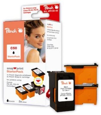 Peach PG-50 / PG-40 / PG-37 / alternative Kartusche / StarterPack 1+3 / 3x22 ml / schwarz