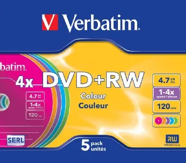 Slim-Hülle für Verbatim DVD+RW Color / 4,7 GB / 4X / 5 Stück