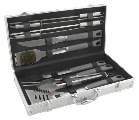 Cattara Grillbesteck GREY LINE, 11-teiliges Set im Aluminiumkoffer / Sonderangebot