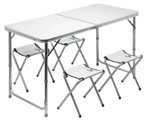 Cattara DOUBLE Teleskop grau + 4X Stühle / Klappbarer Campingtisch / 120 x 60 x 66 cm