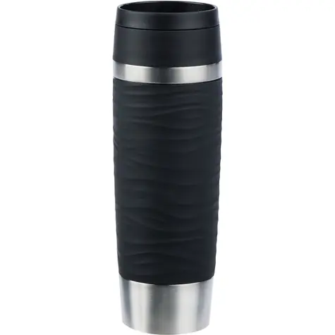 Emsa Travel Mug Waves Grande 0,5l schwarz / Thermobecher / Edelstahl