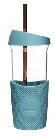 Neon Kactus Glasbecher mit Strohhalm 568 ml blau / Glas 