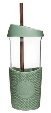 Neon Kactus Glasbecher mit Strohhalm 568 ml grün / Glas 