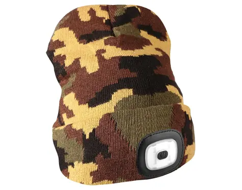 SIXTOL Mütze mit Stirnlampe Camouflage / 180lm / wiederaufladbar / USB / Einheitsgröße / Baumwolle/PE