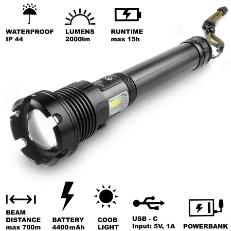 Retlux RPL 401 Taktische Aluminium-Taschenlampe / 2000 lm / IPX4
