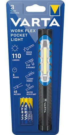 Varta Work Flex Pocket Taschenlampe schwarz / 3x AAA / 110 lm / Reichweite bis zu 40 m / IPX4