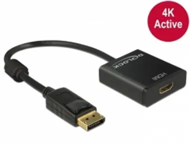DeLock Adapter Displayport 1.2 Stecker <-> HDMI Buchse 4K aktiv / Schwarz