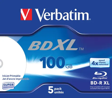 Verbatim BD- R XL 100 GB 5 Stück / Hard Coat / 4X / für Datenarchivierung / Jewelbox 