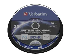 Verbatim M-DISC BD R Blu-Ray SL 25 GB 10 Stück / 4X / Tintenstrahlbedruckbar / Spindel