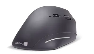 Connect IT FOR HEALTH CMO-2510-BK schwarz / Ergonomische vertikale kabellose Maus / 1600DPI / 6 Tasten / 2,4GHz / 2x AA