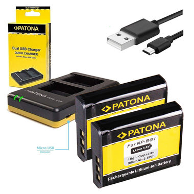 Patona Ladegerät Photo Dual Quick Sony NP-BG1 + 2x Akkus 960mAh / USB