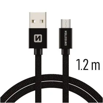 Swissten TEXTILE Datenkabel USB - microUSB 1,2m schwarz