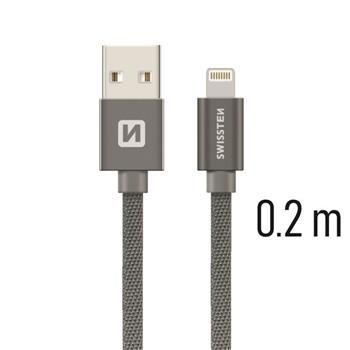 Swissten TEXTILE Datenkabel USB - Lightning 0,2m grau