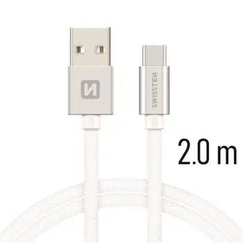 Swissten TEXTILE Datenkabel USB - USB-C 2m Silber