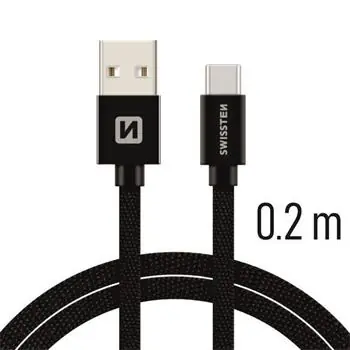 Swissten TEXTILE Datenkabel USB - USB-C 0,2m schwarz