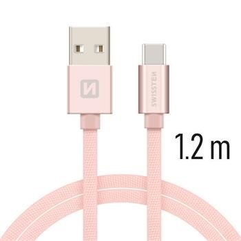 Swissten TEXTILE Datenkabel USB - USB-C 1,2m Roségold