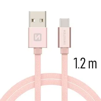 Swissten TEXTILE Datenkabel USB - USB-C 1,2m rosa