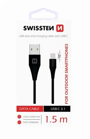 Swissten Datenkabel USB - USB-C 3.1 (9mm) schwarz 1,5m 