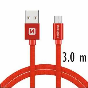 Swissten TEXTILE Datenkabel USB - microUSB 3M rot