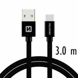 Swissten TEXTILE Datenkabel USB - USB-C 3M schwarz