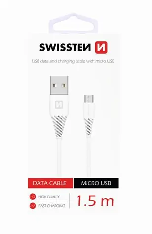 Swissten Datenkabel USB - microUSB 1,5m weiß (6,5mm)
