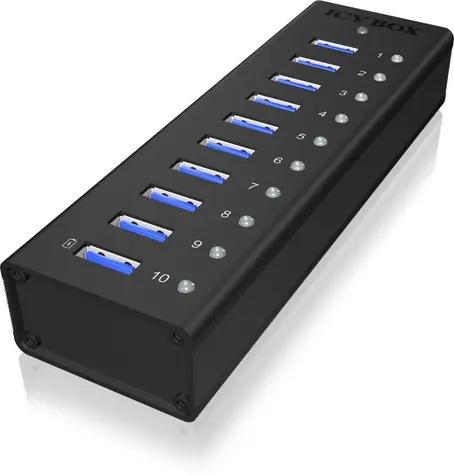 Icy Box IB-AC6110 USB-Hub schwarz / 10x USB 3.0 / mit USB-Ladefunktion