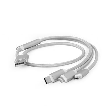 Gembird USB-Ladekabel 3in1 1m Silber / USB 2.0 (M) / MicroUSB (M) / USB-C (M) / Apple Ligtning 8-Pin