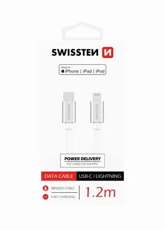 Swissten TEXTILE Datenkabel USB-C - LIGHTNING MFi 1,2m Silber