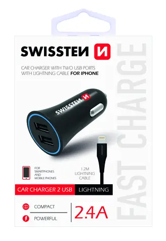 Swissten CL-Adapter 2,4 A 2x USB + LIGHTNING-KABEL