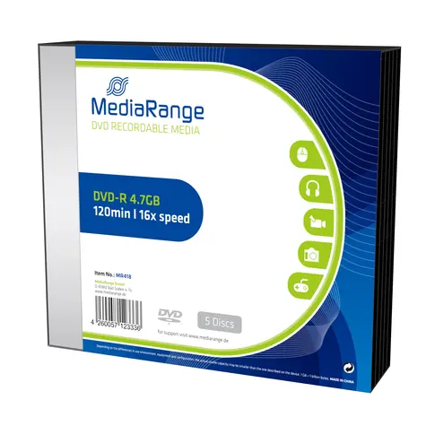 MediaRange MR418 DVD- R / 4,7 GB / 16x / 5 Stück Slim Case