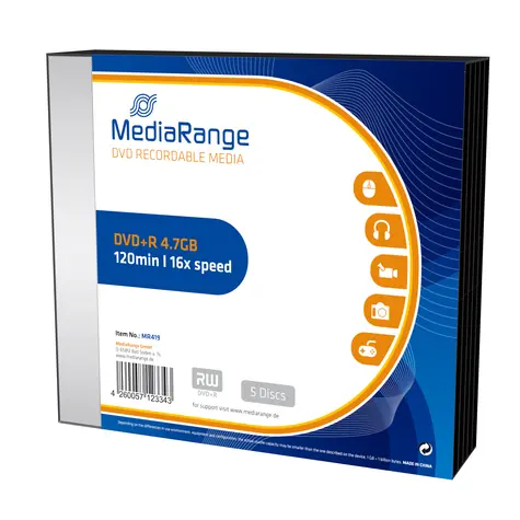 MediaRange MR419 DVD+ R / 4,7 GB / 16x / 5 Stück Slim Case