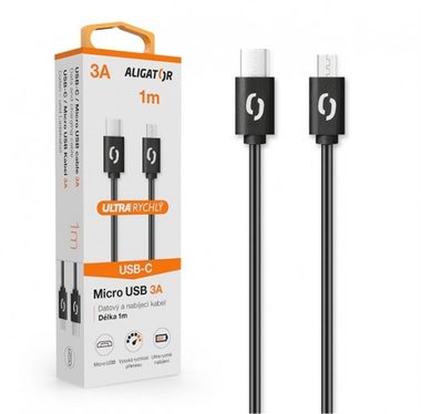 Aligator Datenkabel POWER 3A USB-C - microUSB 1m schwarz