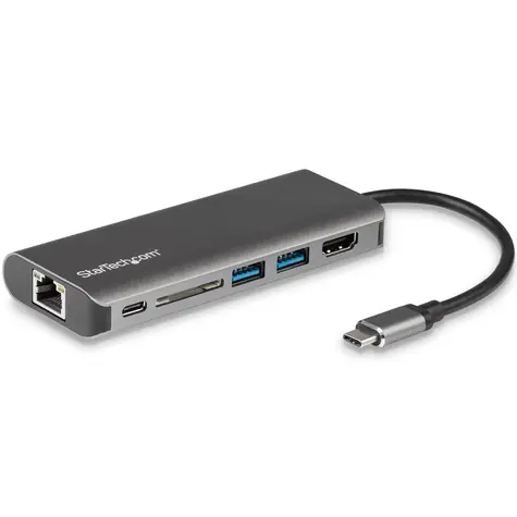 StarTech DKT30CSDHPD Mini-Dockingstation grau / 60W Netzteil / 1x HDMI / 4X USB / 1x RJ-45 / SD & MMC Steckplatz