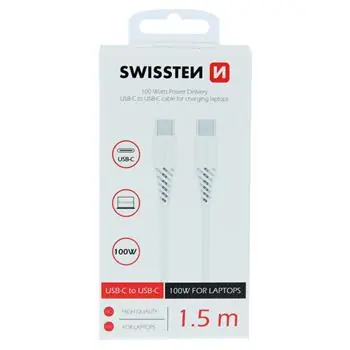 Swissten Datenkabel TPE USB-C & USB-C 1,5m weiß / STROMVERSORGUNG 5A (100W) 