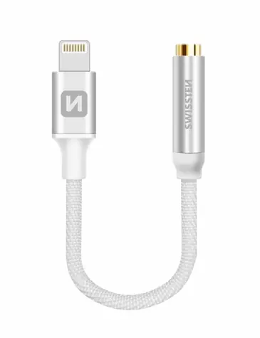 Swissten TEXTILE Audio-Adapter Lightning - 3,5-mm-Klinke 0,15 m Silber