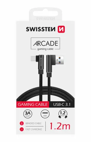 Swissten ARCADE Textildatenkabel USB USB-C 1,2m schwarz