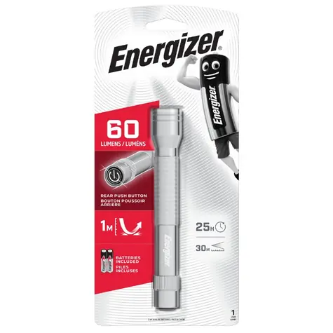 Energizer Metal LED 60lm / Taschenlampe / Nachleuchten: bis zu 30 Meter / 2xAA 