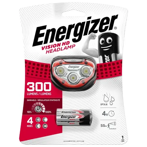 Energizer Spotlight Vision HD 300lm / Stirnlampe / Nachleuchten: bis zu 55 Meter / 3xAAA 