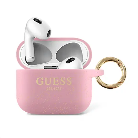 Guess Silikonhülle mit Glitzerdruck und Logo für Apple AirPods 3, pink