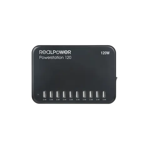 RealPower Powerstation 10 schwarz / Ladeadapter für 10 Geräte / 120W