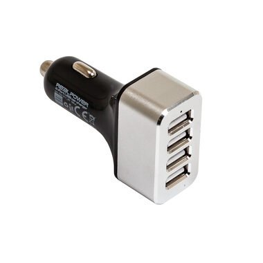 RealPower 195445 USB-Autoladegerät schwarz / 5x USB/ 2400 mA