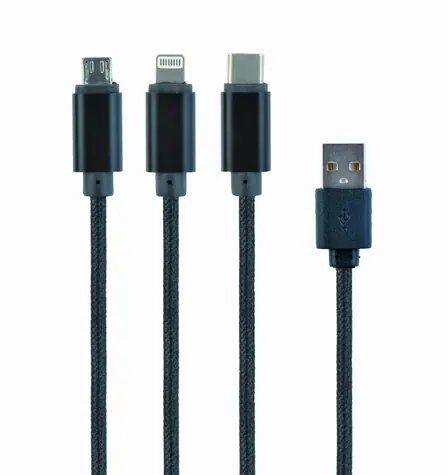 Gembird CC-USB2-AM31-1M USB-A Stromkabel 3in1 / 1x microUSB (M) / 1x USB-C (M) / 1x Lightning (M)