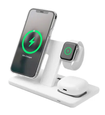 FIXED MagPowerstation Stand mit Magsafe kabellosem Laden für 3 Geräte weiß