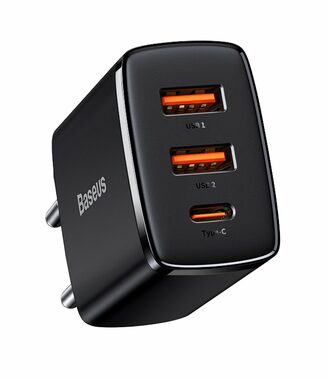 Baseus CCXJ-E01 Kompaktes Schnellladegerät USB-C 30W schwarz / 2x USB / 1x USB-C