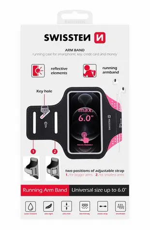 Swissten ARMBAG CASE Hülle für 6" rosa / Armumfang: bis 38cm