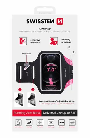 Swissten ARMBAG CASE Hülle für 7" rosa / Armumfang: bis 38cm