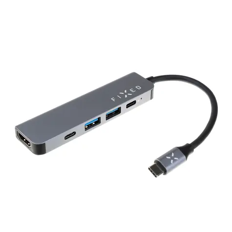 FIXED HUB Mini 5-Port Aluminium USB-C für Laptops und Tablets grau