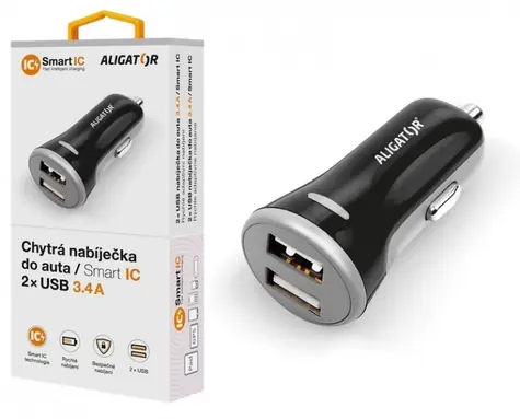 Aligator Autoladegerät mit 2xUSB-Ausgang 3,4A schwarz / SMART IC