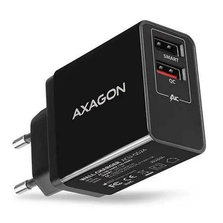 Axagon ACU-QS24 schwarz / Dual-Netzladegerät / 2x USB-A / 24 W / Quick Charge 3.0